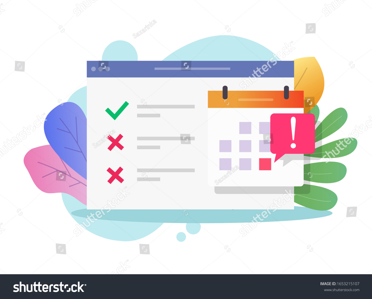 SVG of Calendar due deadline online bad note on website as unsuccessful important event reminder icon vector flat cartoon, illustrated agenda web bowser with not done task list timetable modern svg