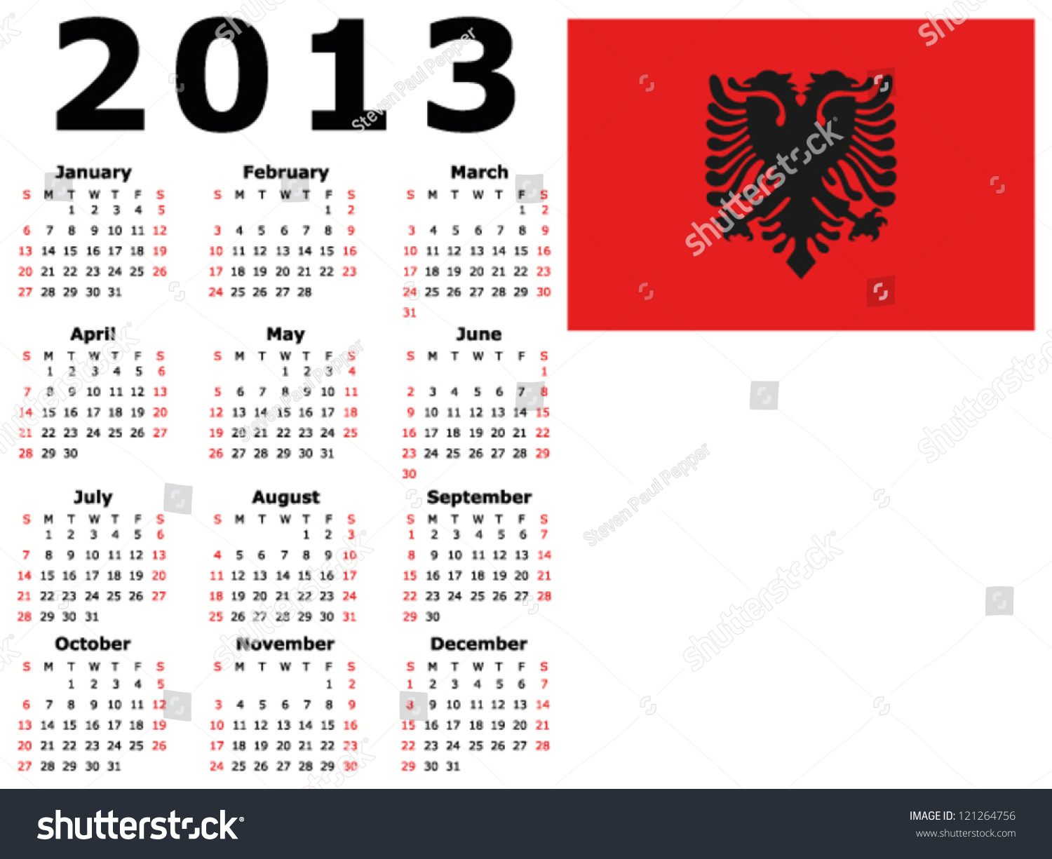 Calendar Flag Albania Stock Vector Illustration 121264756 Shutterstock