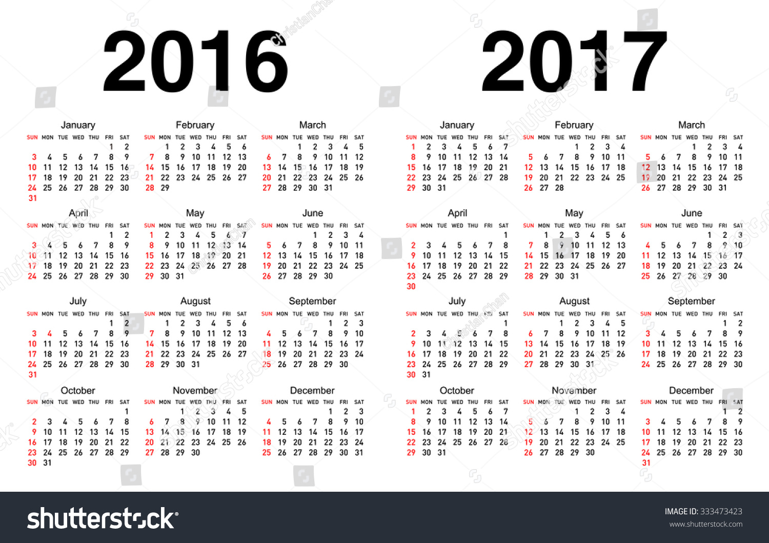 Calendar 2016 2017 White Background Stock Vector 333473423 Shutterstock