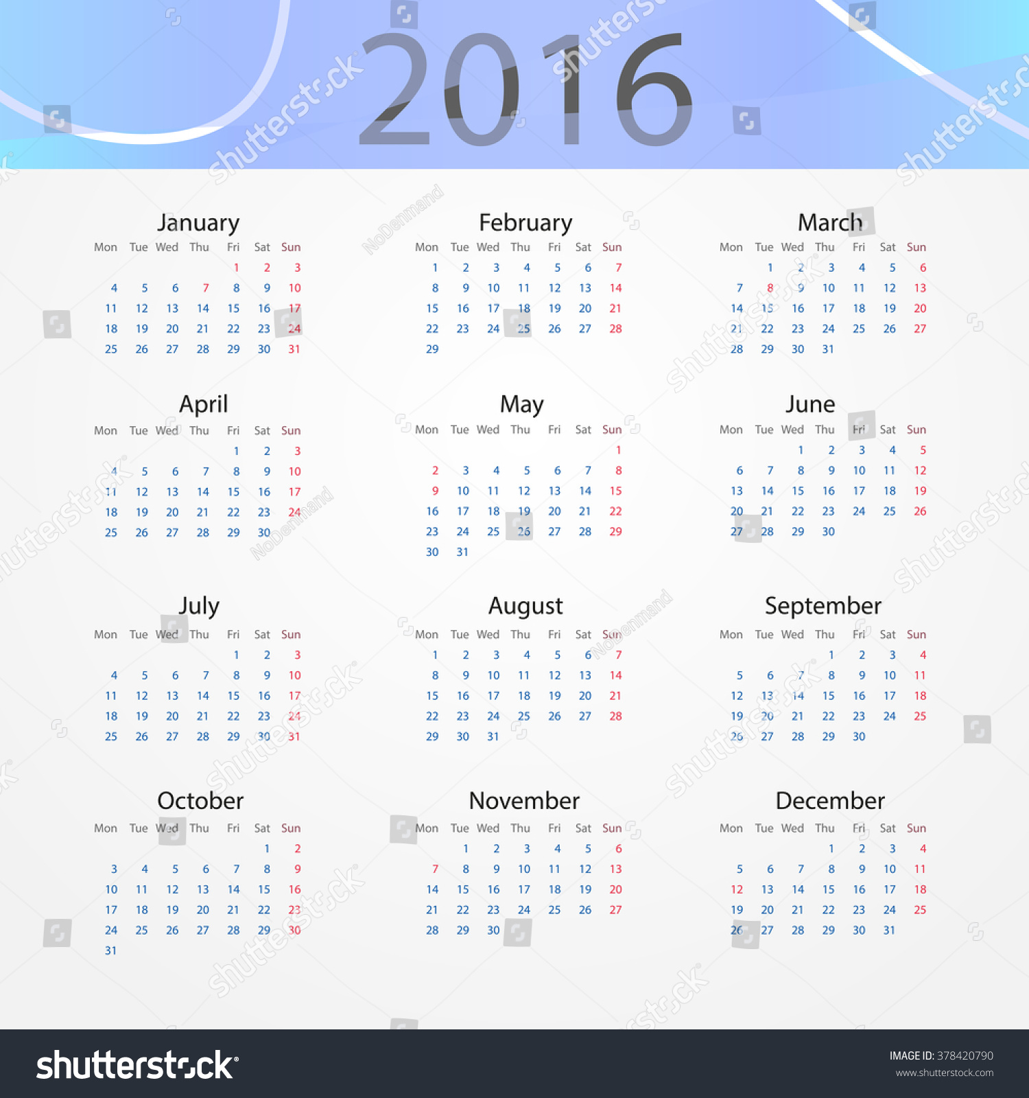 Calendar For New Year, Vector Illustration - 378420790 : Shutterstock