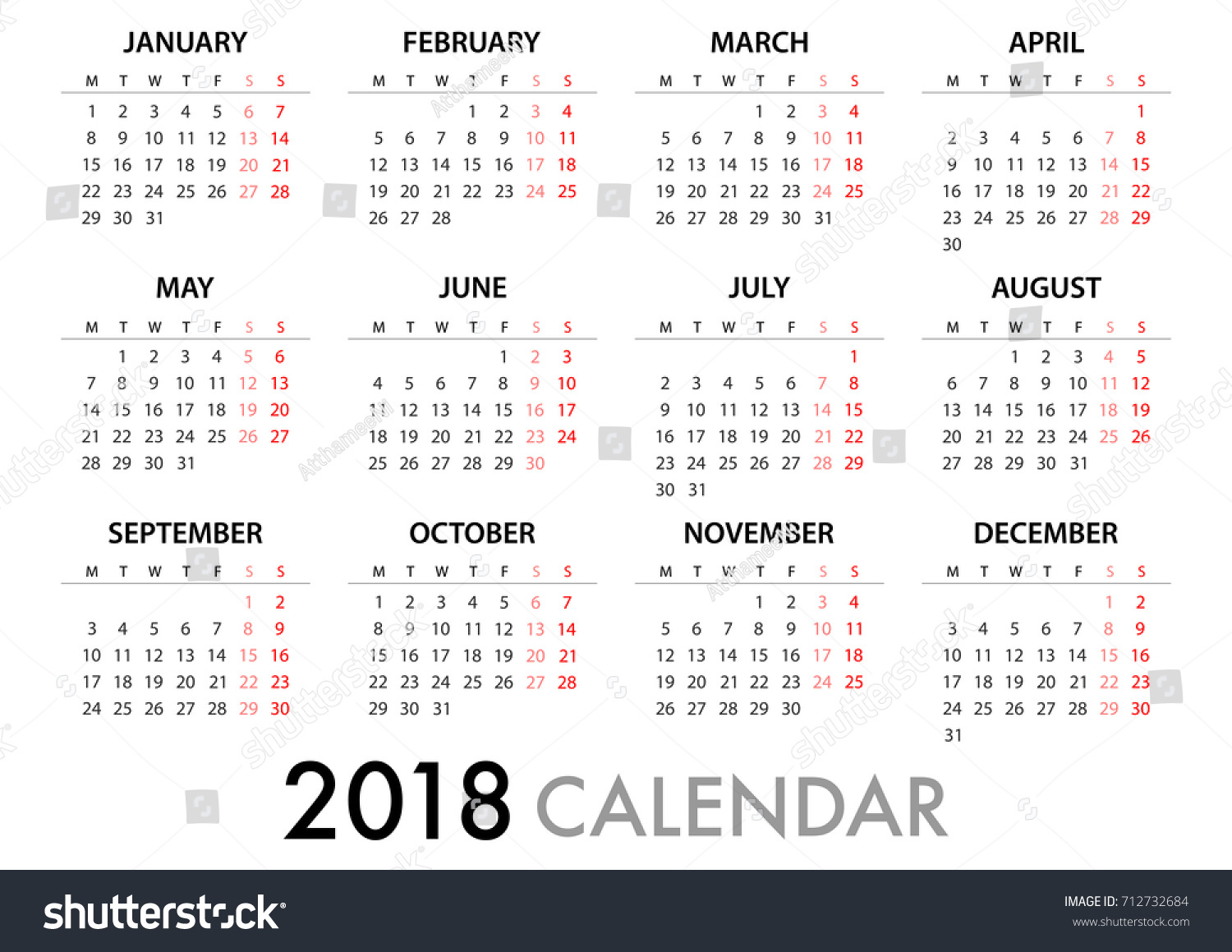 calendar 2018 on white