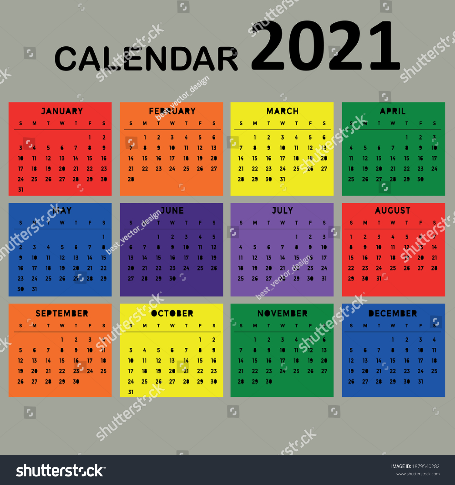 Calendar 2021 English Language Week Starts Stock Vector Royalty Free 1879540282 7858