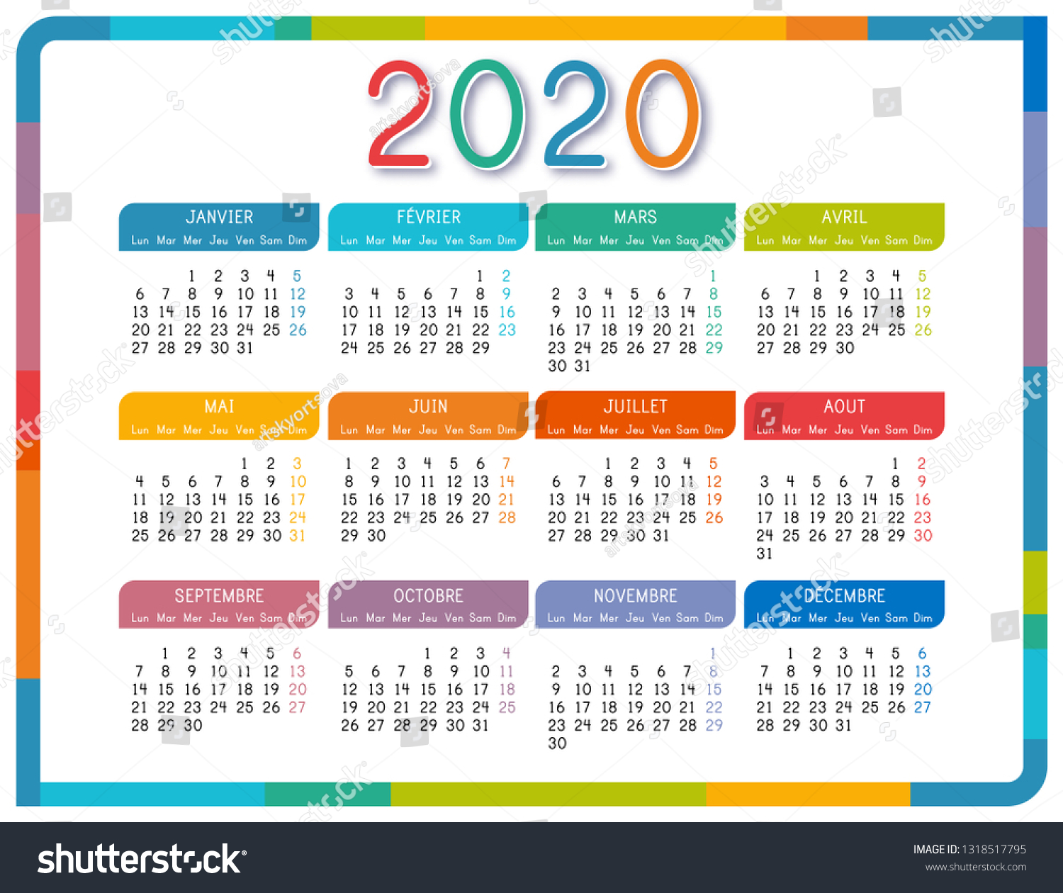 Calendar French Language On White Stock Vector Royalty Free