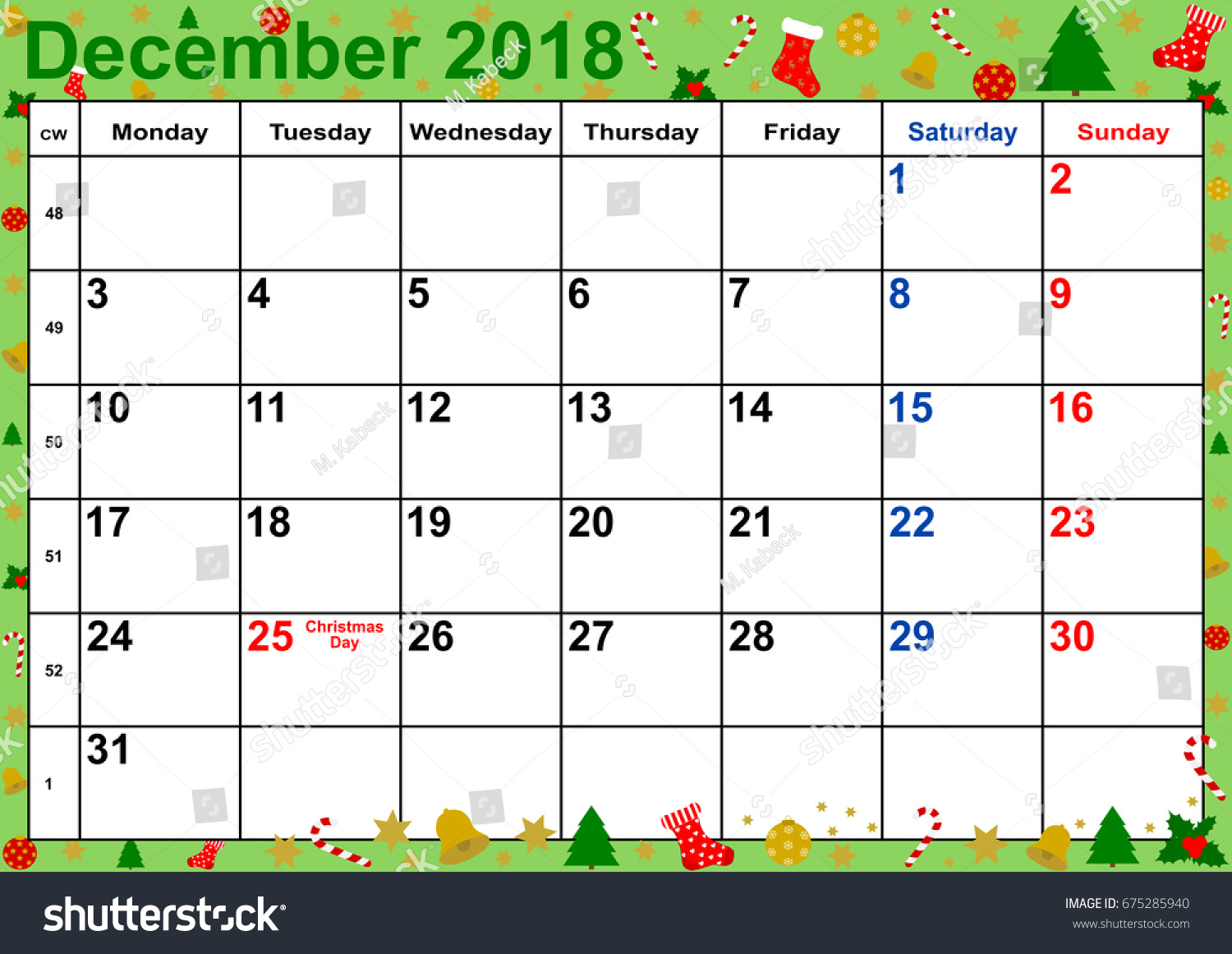 December 2018 Holidays Calendar