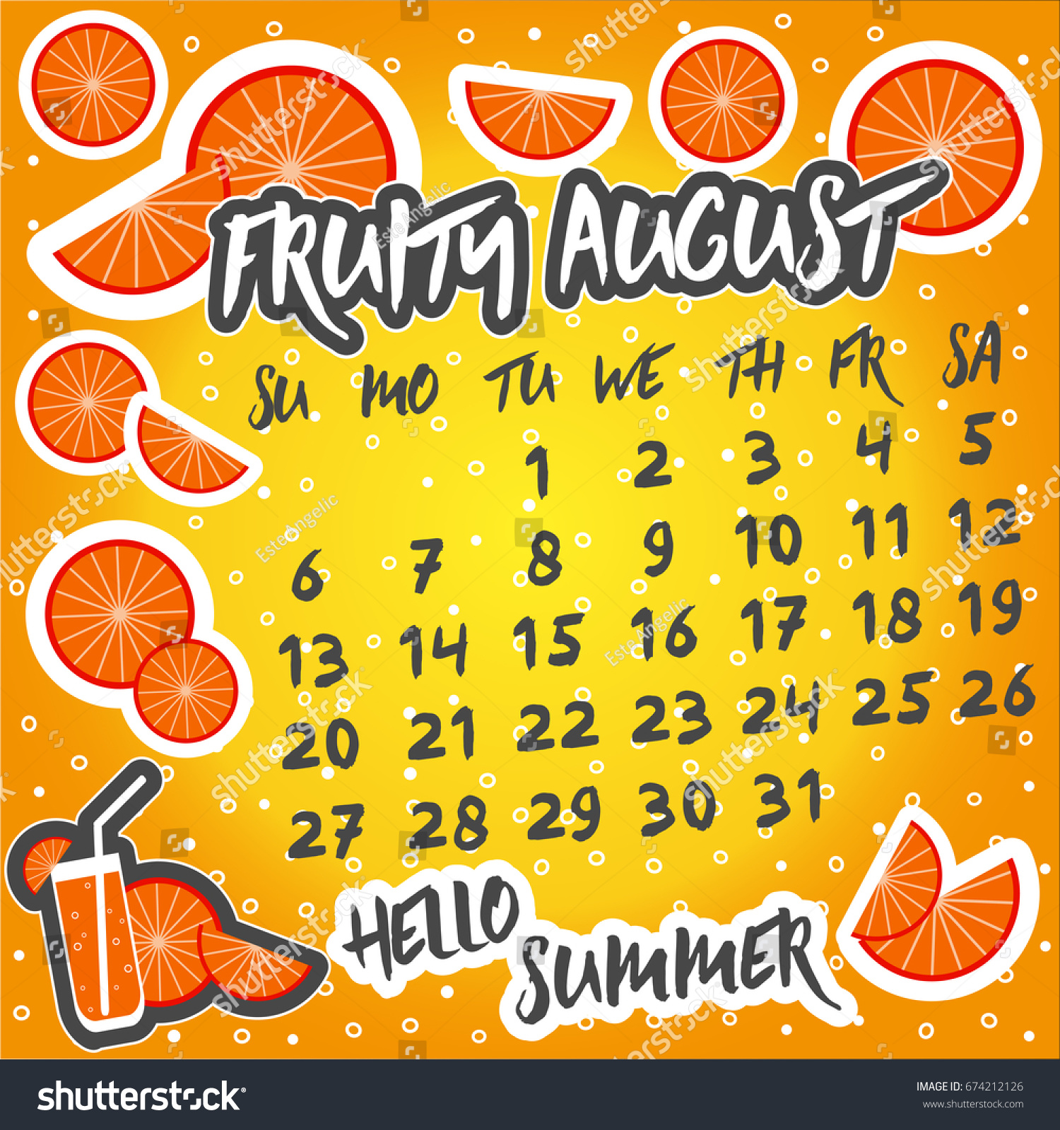 Download Calendar August 2017 Set Juicy Summer Stock Vector Royalty Free 674212126