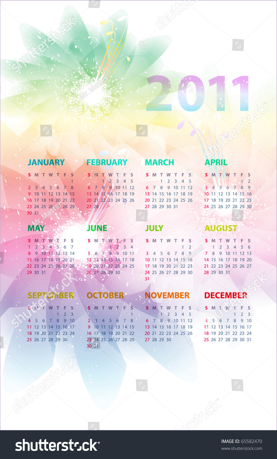 Calendar Of 2011 For A Flower Background. Eps10. Stock Vector ...