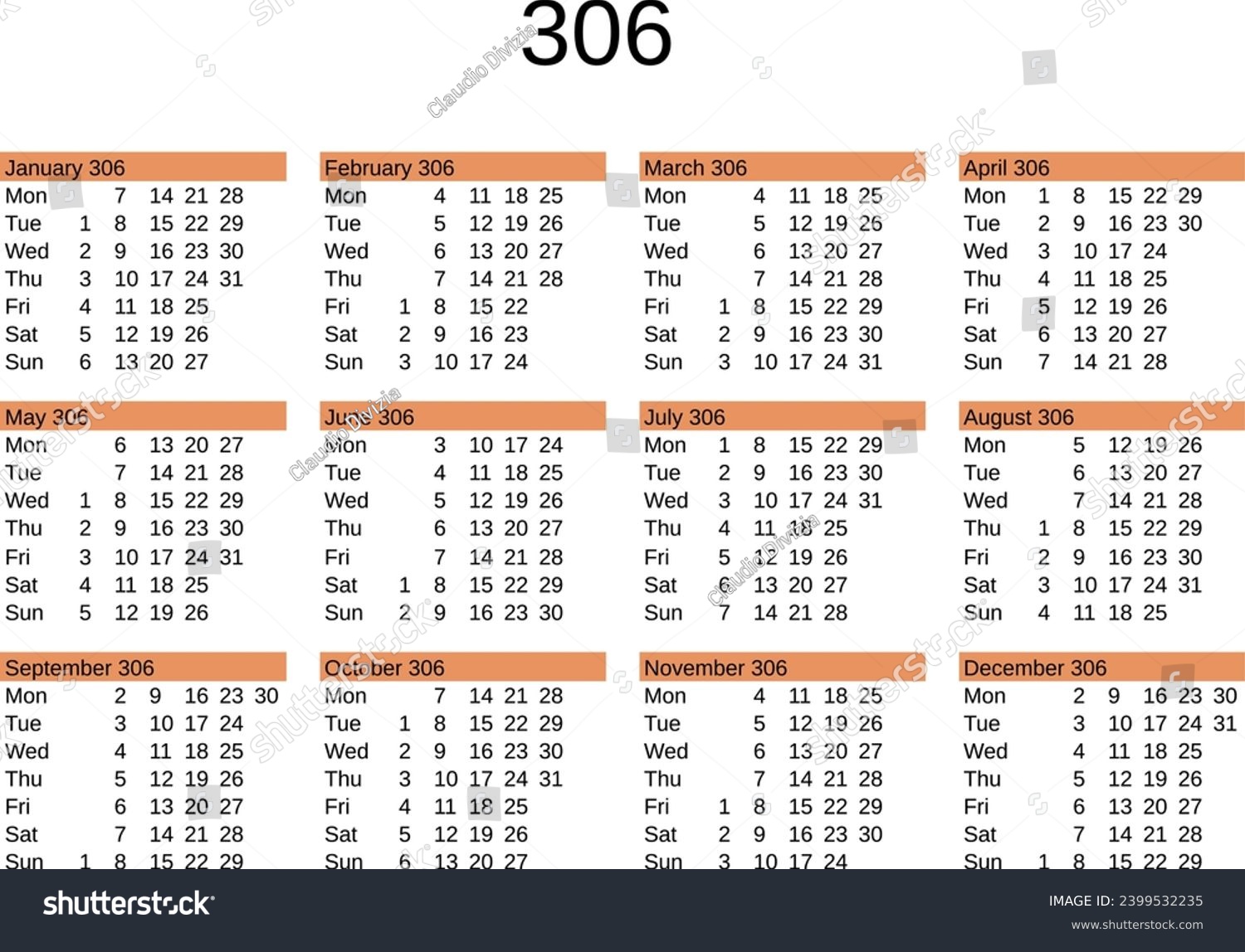 SVG of calendar of year 306 in English language svg
