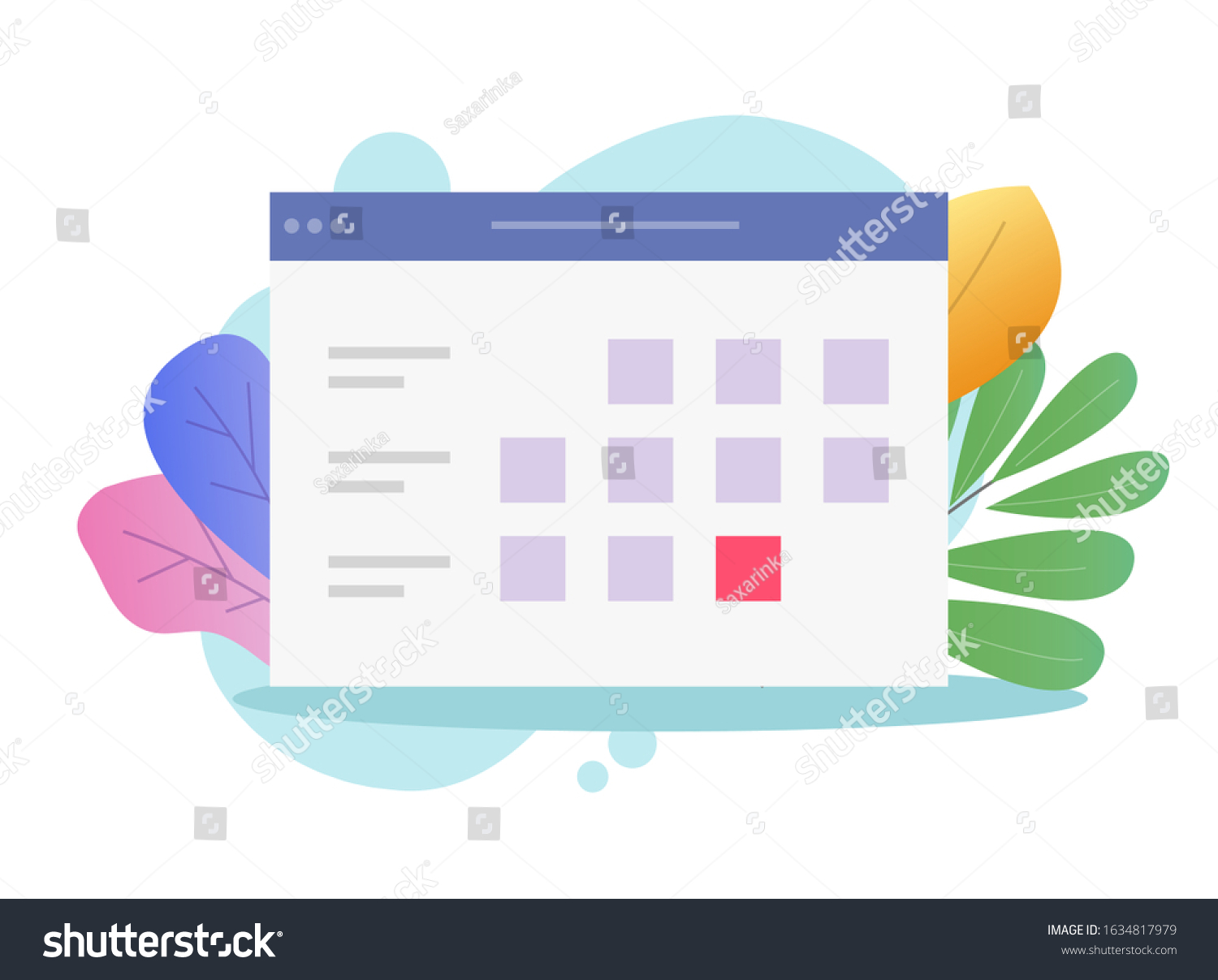 SVG of Calendar online on website as electronic or digital internet event reminder icon vector flat cartoon, illustrated months agenda web bowser window with holiday or important date or appointment modern svg