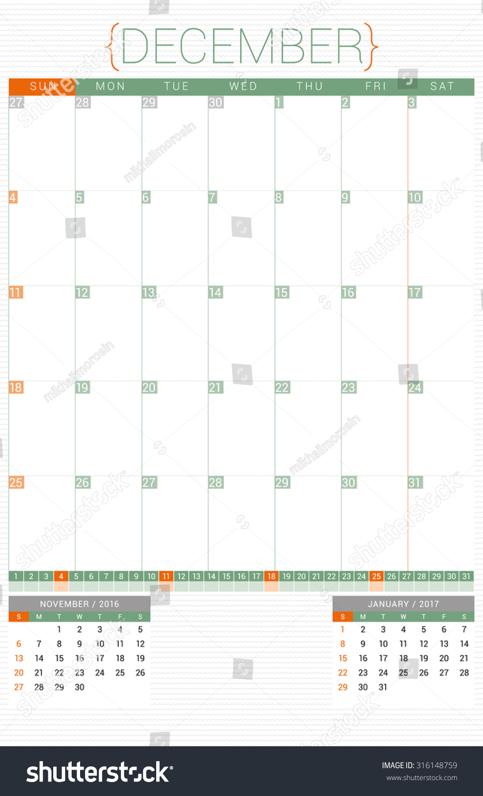 Planner Style Calendar Template : Calendar planner design template december stock Planner Style Calendar Template : Calendar planner design template december stock