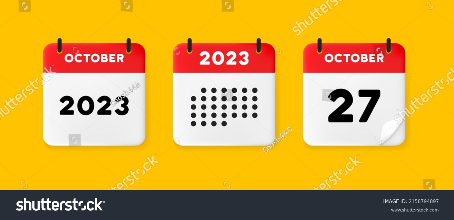 SVG of Calendar set icon. Calendar on a yellow background with twenty seven october, 2023, 27 number text. Reminder. Date menegement concept. Vector line icon for Business and Advertising svg
