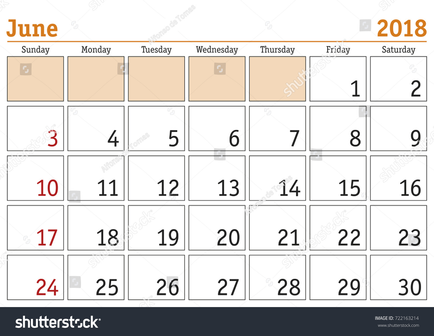 Calendar 18 Simple Digital Calendar June Stock Vector Royalty Free