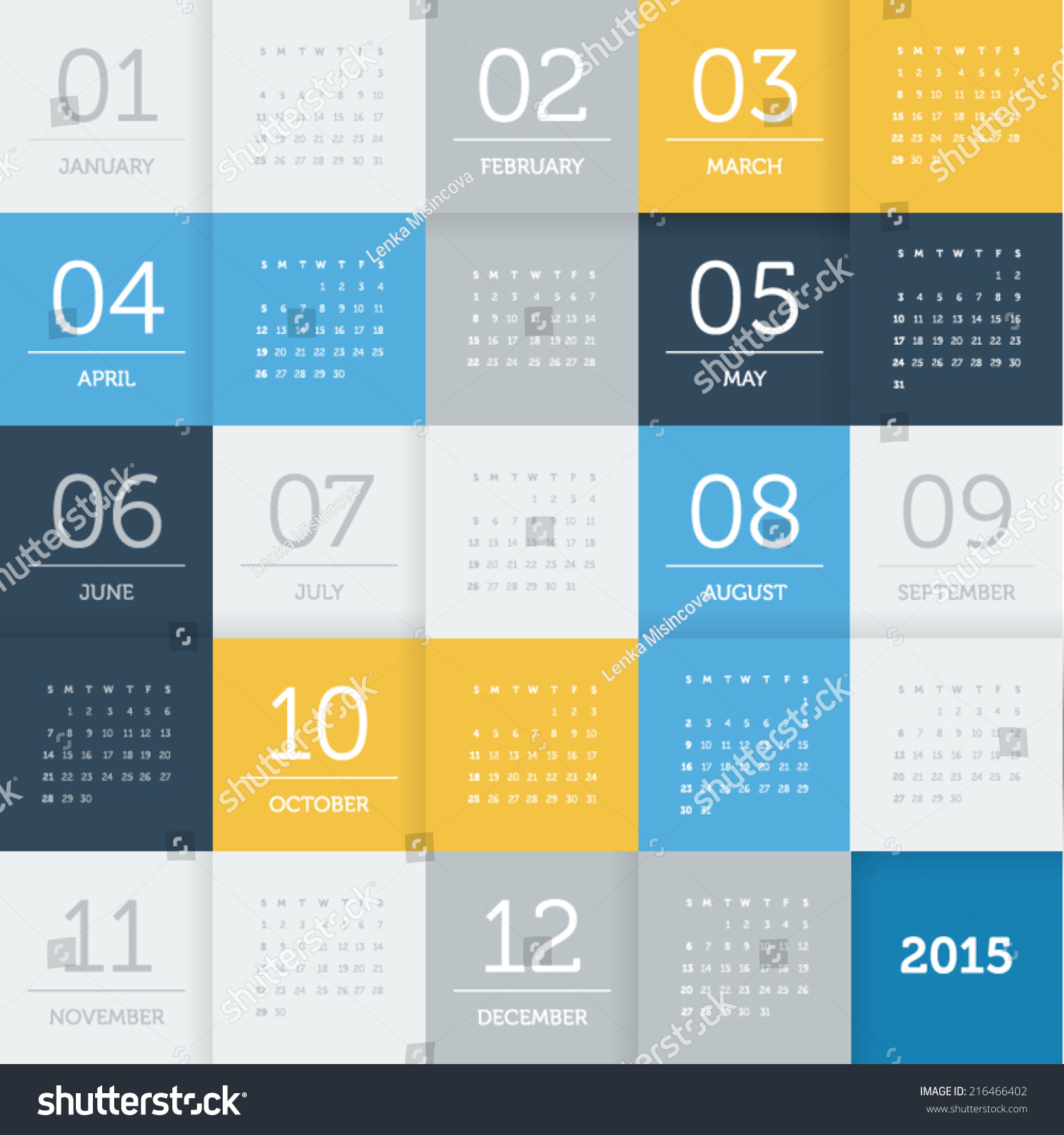 Calendar 2015 - Square Pattern - Flat Color Stock Vector Illustration 