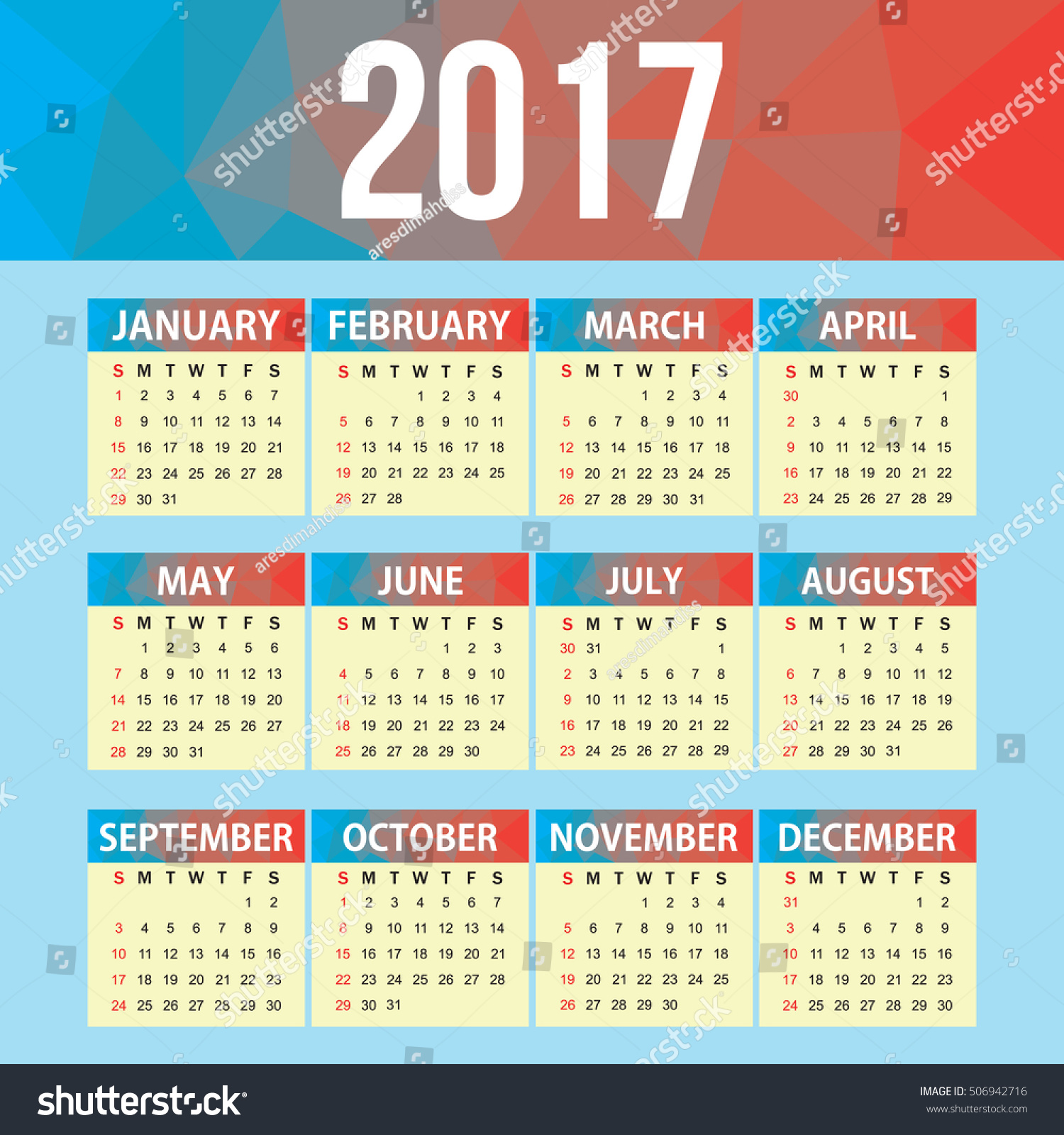 Calendar Template For Your Business Stock Vector Illustration 506942716 ...