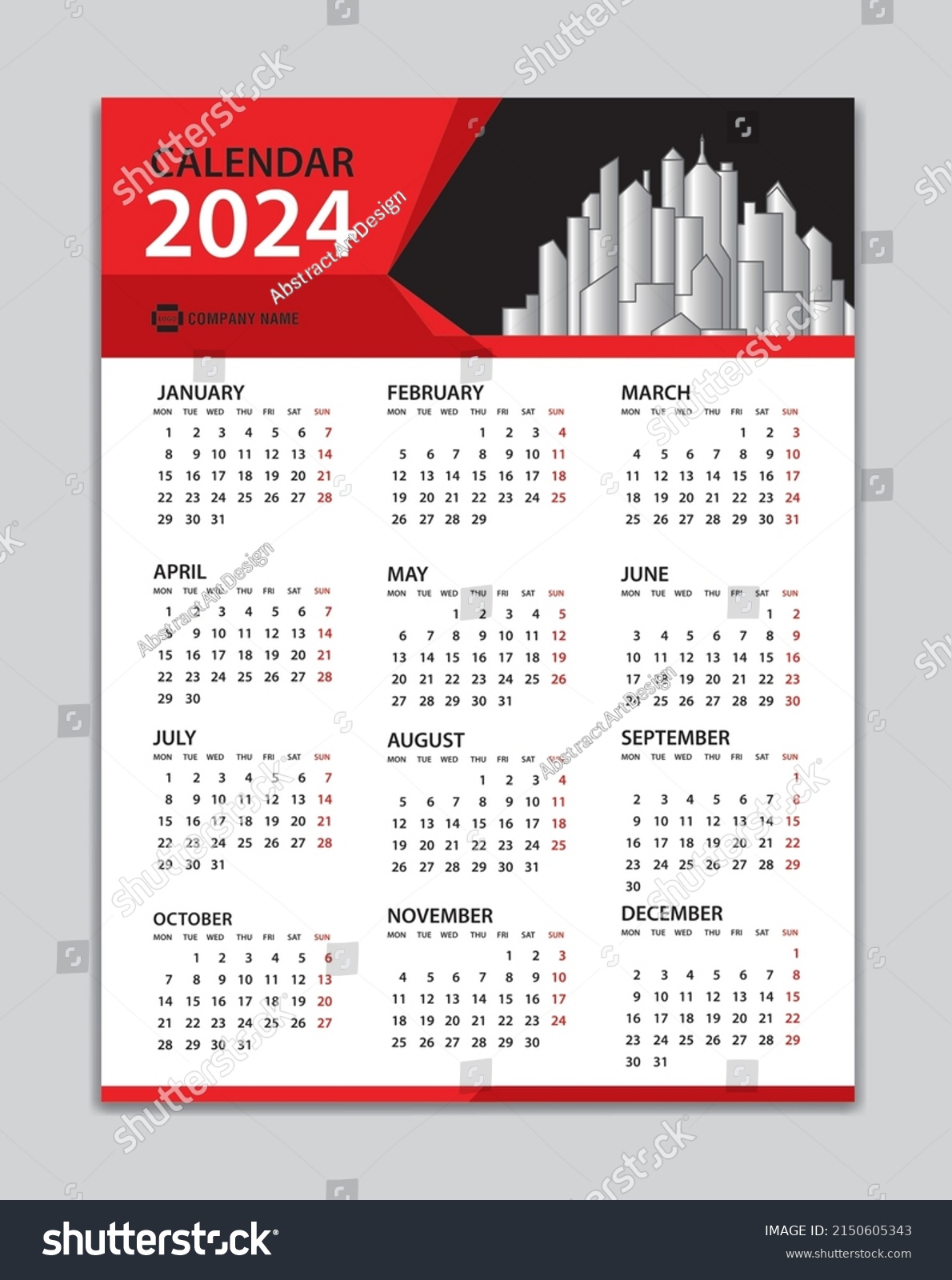 Calendar 2024 Template Wall Calendar 2024 Stock Vector (Royalty Free ...