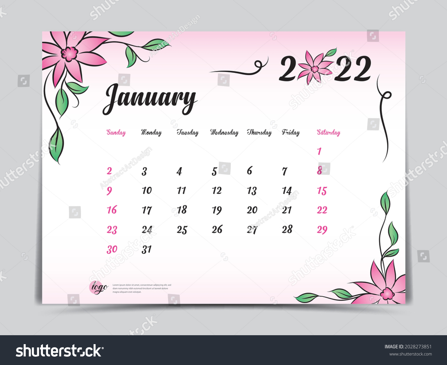 Stock Vektor „calendar 2022 Template Pink Flowers Background“ Bez Autorských Poplatků 6315