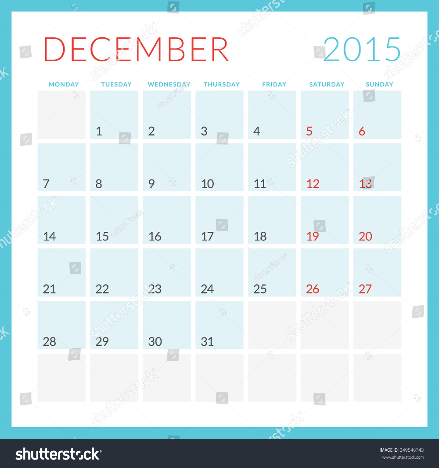 Calendar 2015 Vector Flat Design Template Stock Vector 249548743 ...