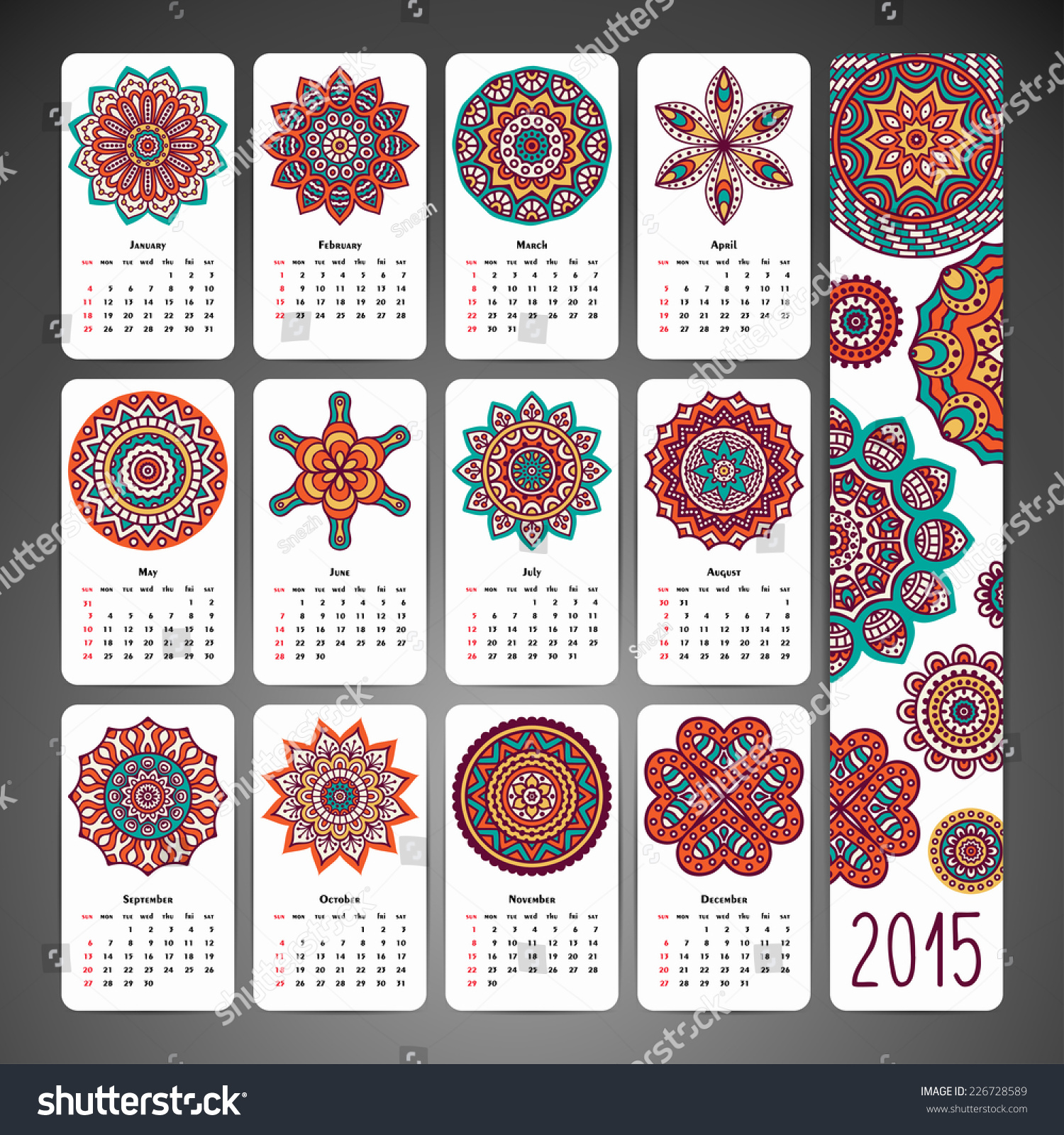 Calendar With Mandalas Stock Vector 226728589 : Shutterstock