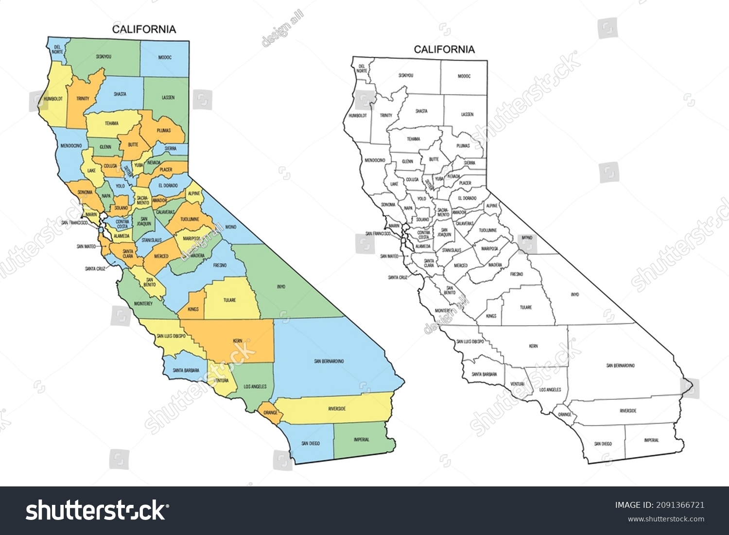 California County Map Line Color Vector Stock Vector (Royalty Free ...