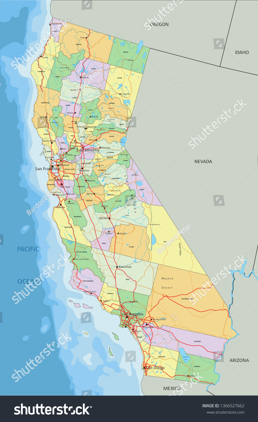 California Highly Detailed Editable Political Map Stock Vector (Royalty ...