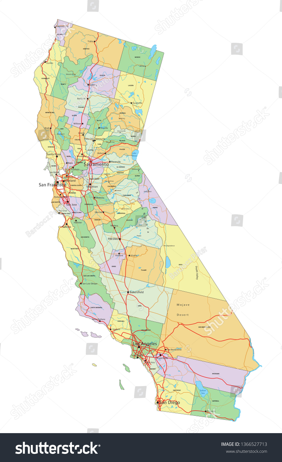 California Highly Detailed Editable Political Map Stock Vector Royalty Stock Vector California Highly Detailed Editable Political Map With Labeling 1366527713
