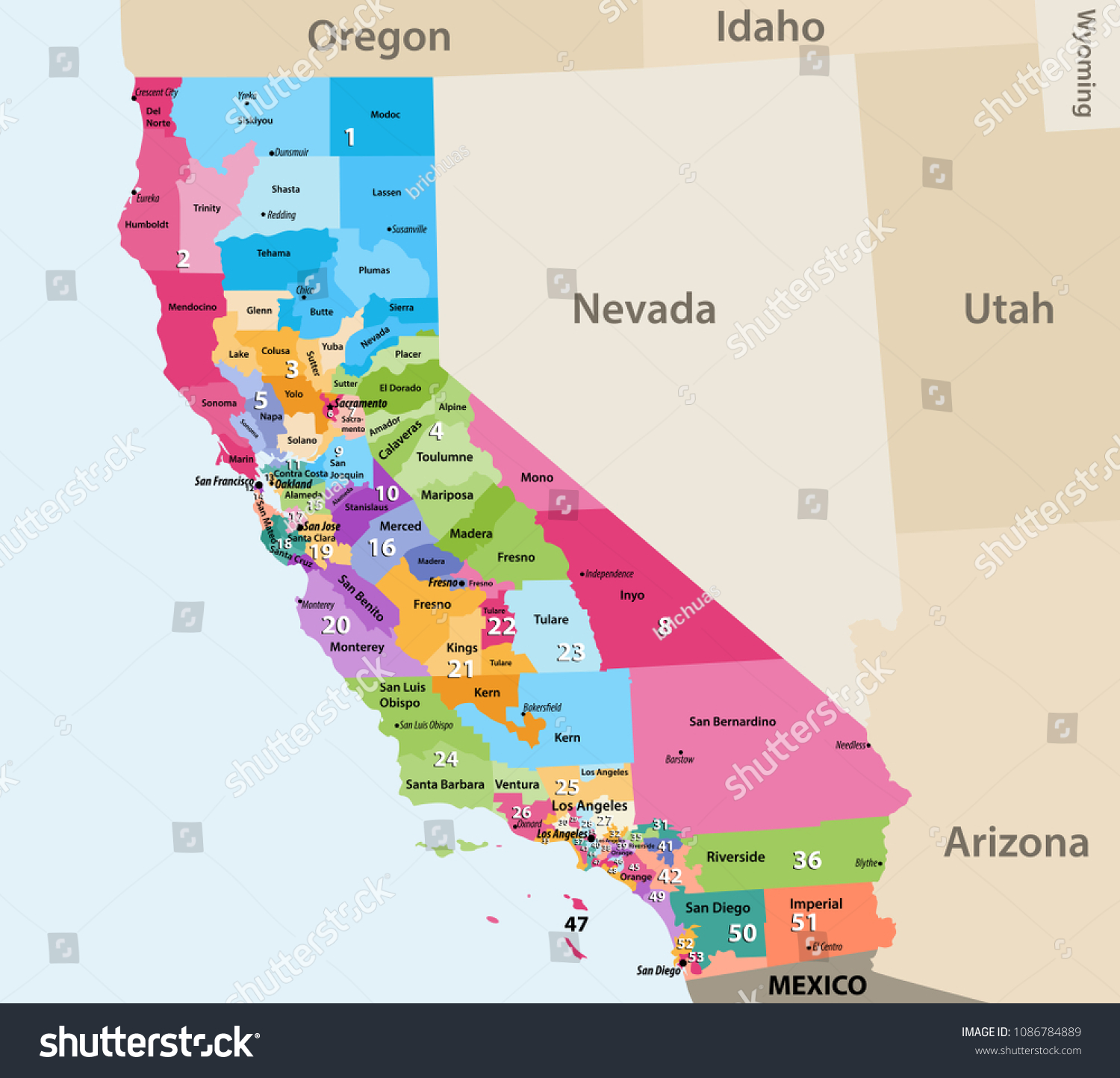 Californias Congressional Districts Vector High Detailed Stock Vector ...