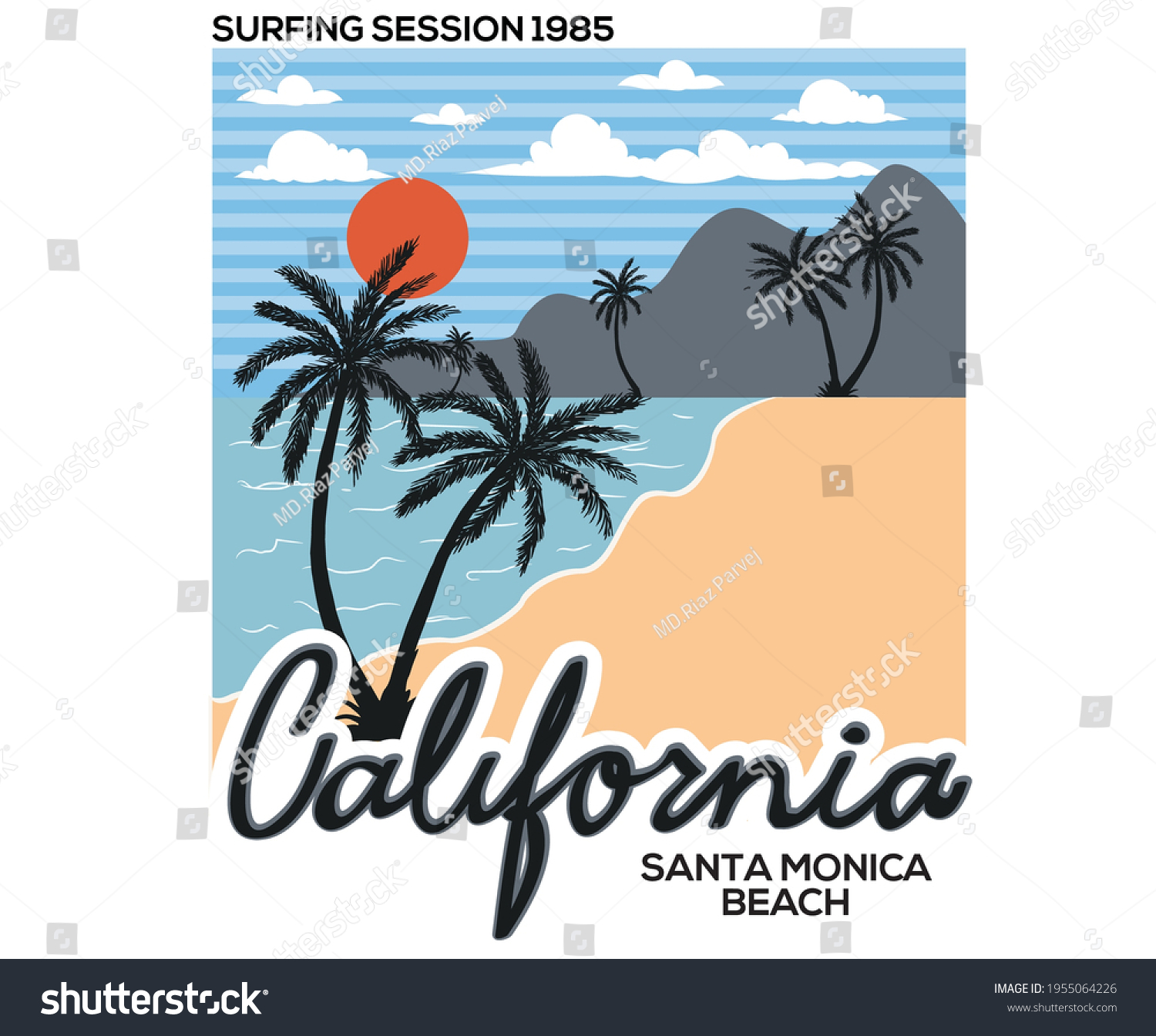 California Santa Monica Beach Tshirt Design Stock Vector (Royalty Free ...