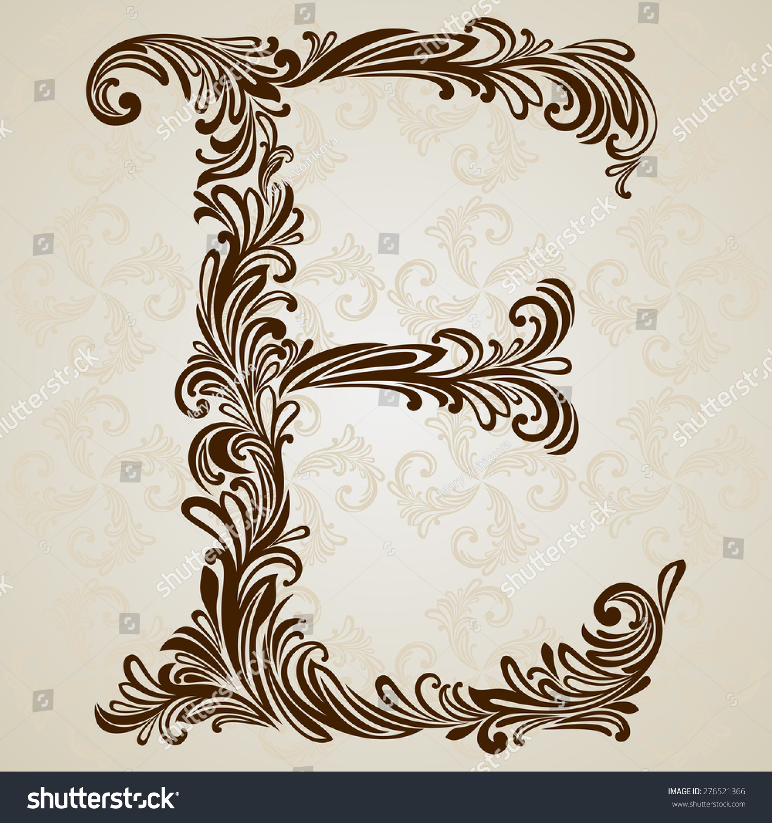 Calligraphic Font Vintage Initials Letter E Stock Vector 276521366 ...