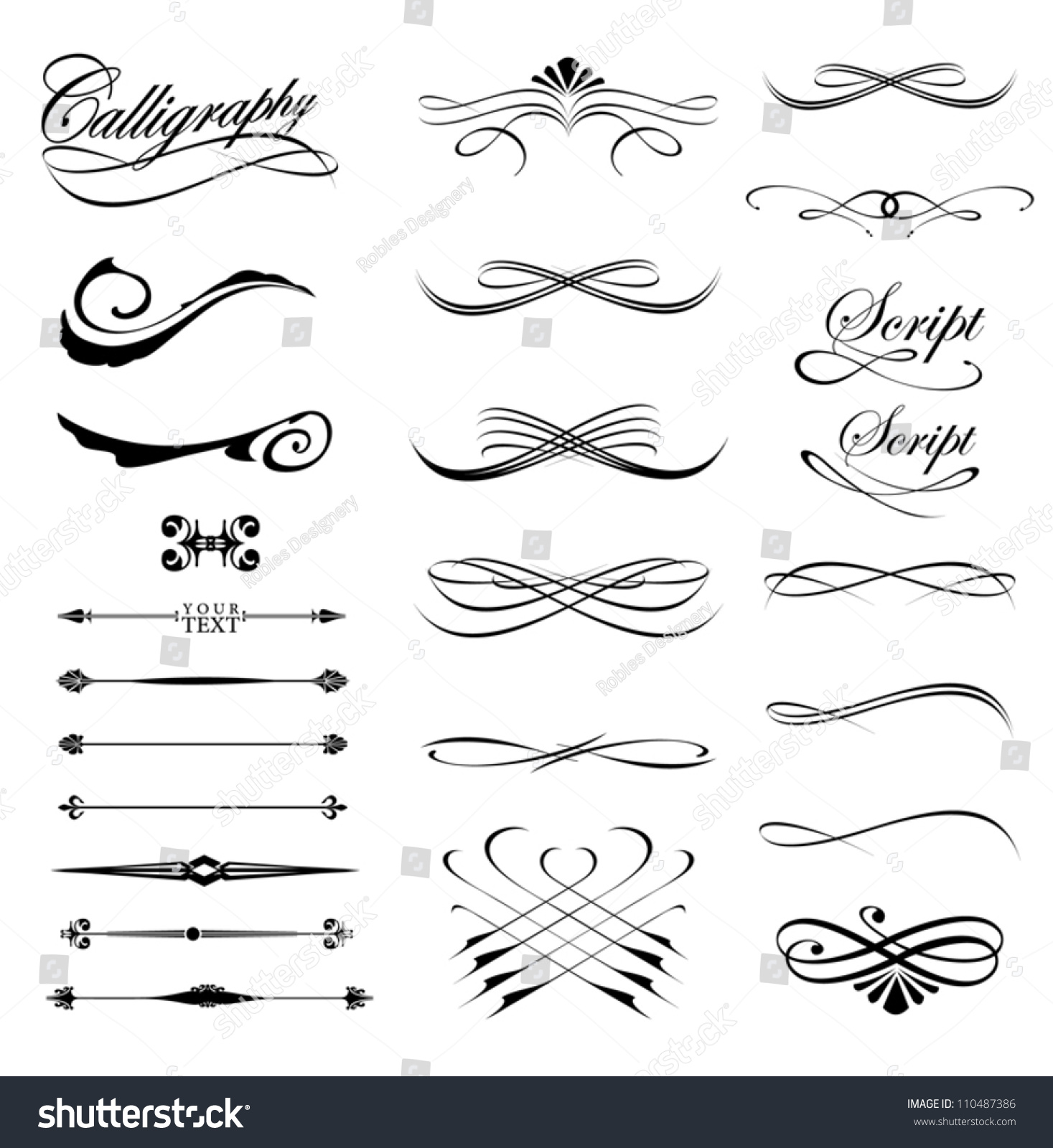 Calligraphic Lines Dividers And Hand Drawn Design Elements Stock Vector ...