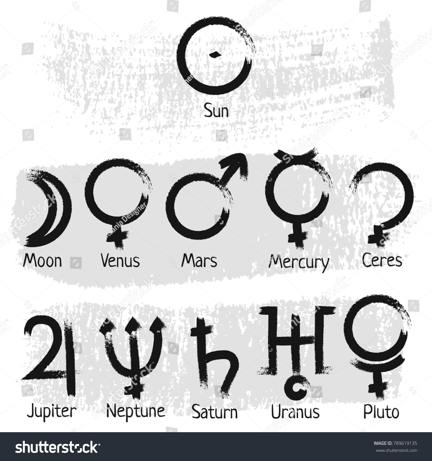 Calligraphic Vector Set Astrology Astronomy Symbols เวกเตอร์สต็อก ปลอดค่าลิขสิทธิ์ 789619135 