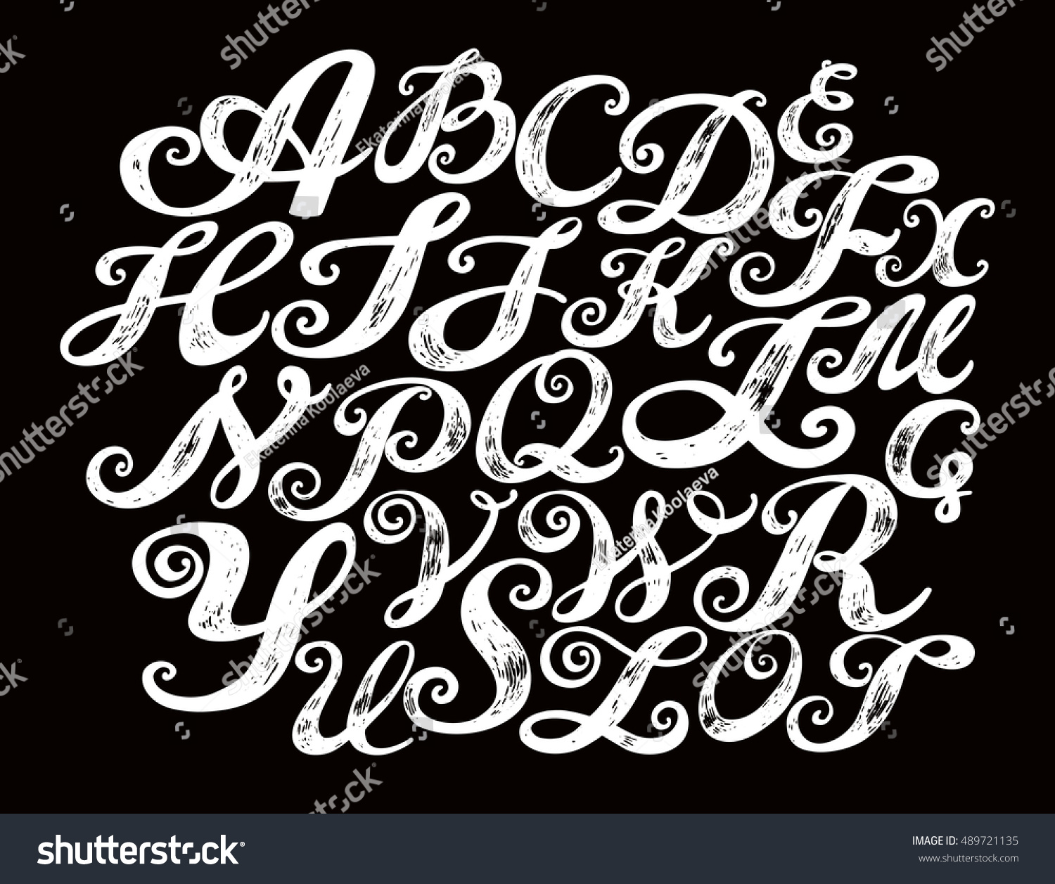 Vektor Stok Calligraphy Alphabet Typeset Lettering Capital Letters