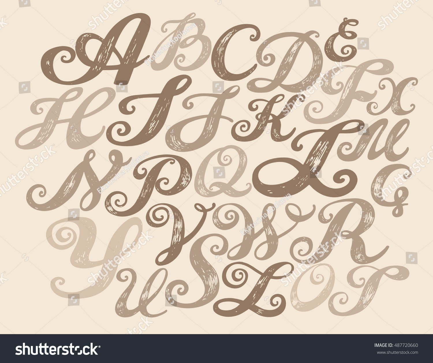 Calligraphy Alphabet Typeset Lettering Hand Drawn Stock Vector (Royalty ...