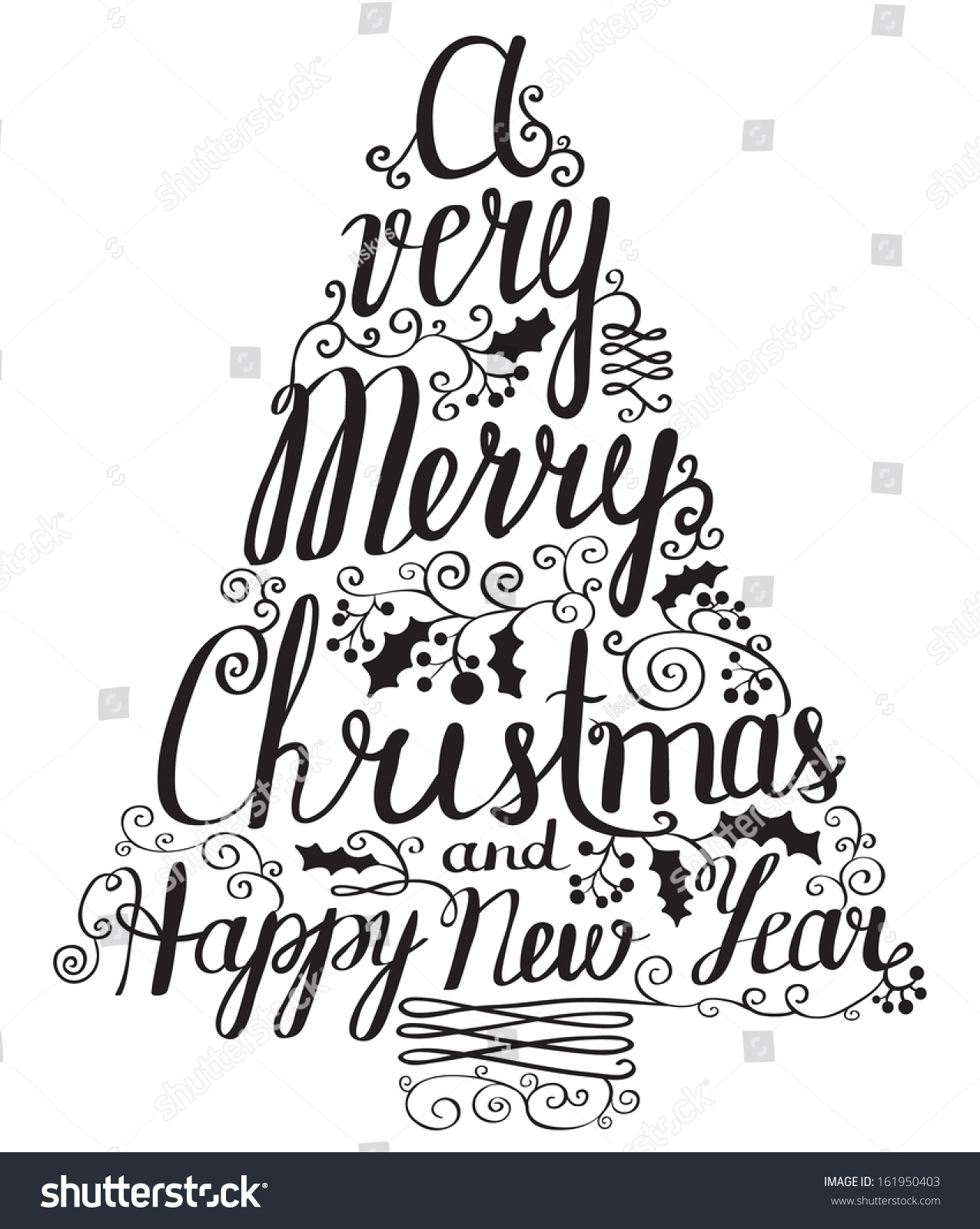 Calligraphy Lettering Christmas Tree Stock Vector 161950403 - Shutterstock