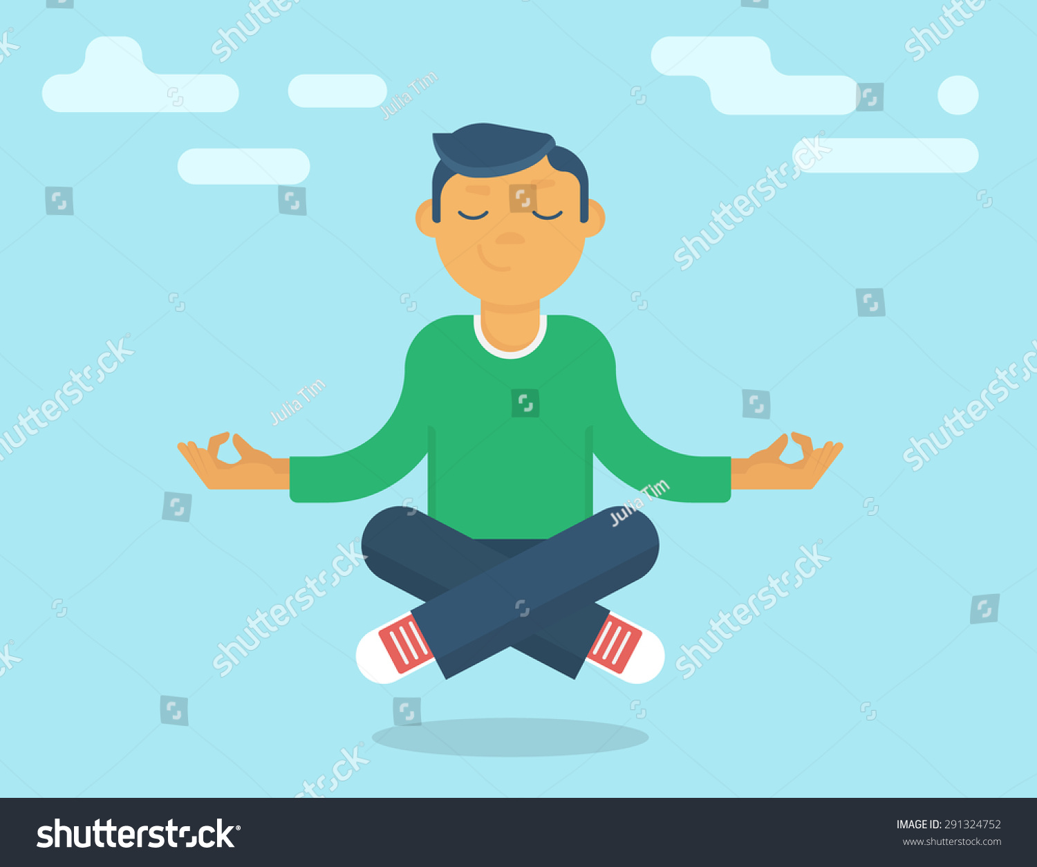 Calm Yoga Guru Meditating Sky Flat Stock Vector (Royalty Free) 291324752