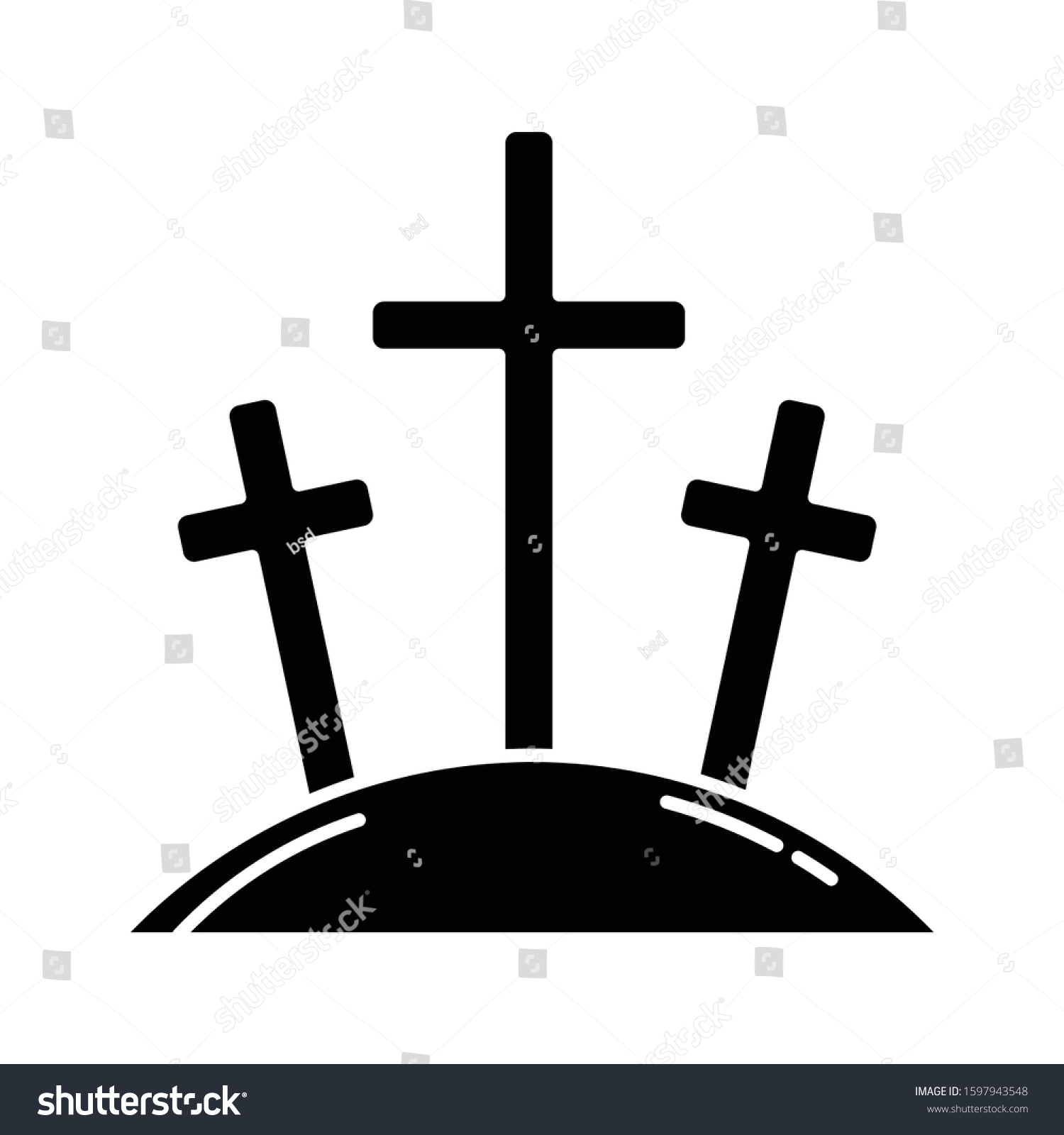 Calvary Hill Glyph Icon Three Crosses Stock Vector (Royalty Free ...