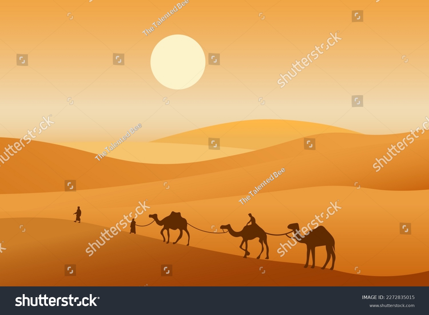 SVG of Camel caravan passing through the desert. African landscape. You can use for islamic background, banner, poster, website, social and print media. Vector illustration. svg