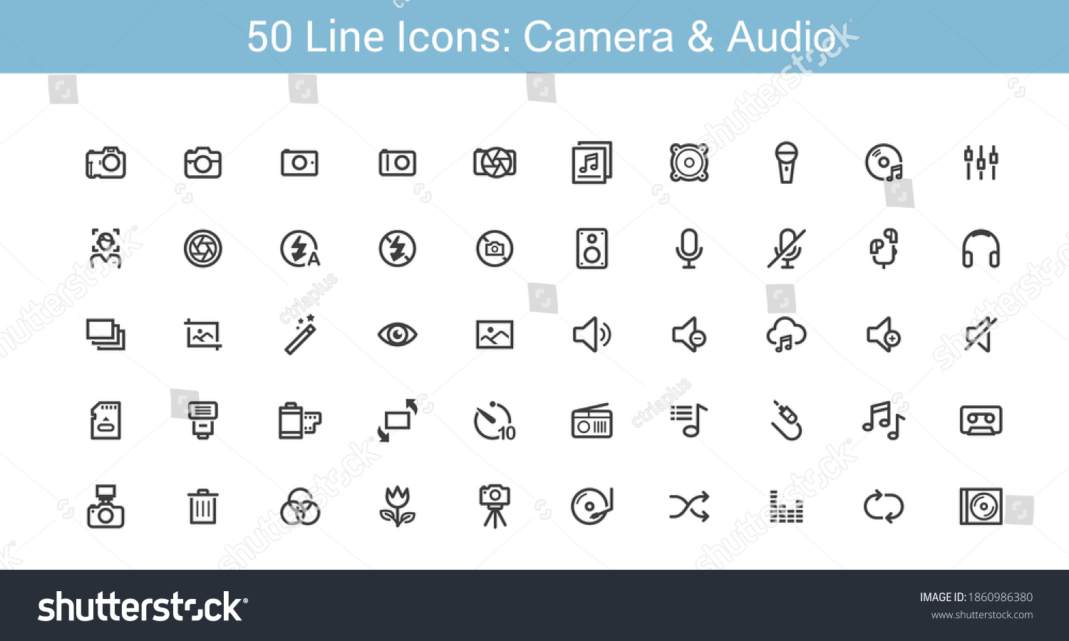 SVG of Camera and Audio Line icon set svg
