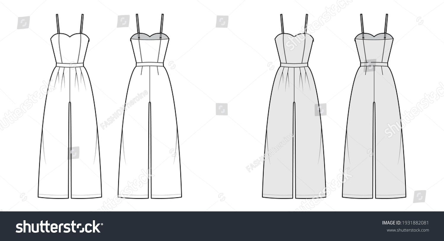 Cami Jumpsuit Overall Technical Fashion Illustration Stock Vector ...