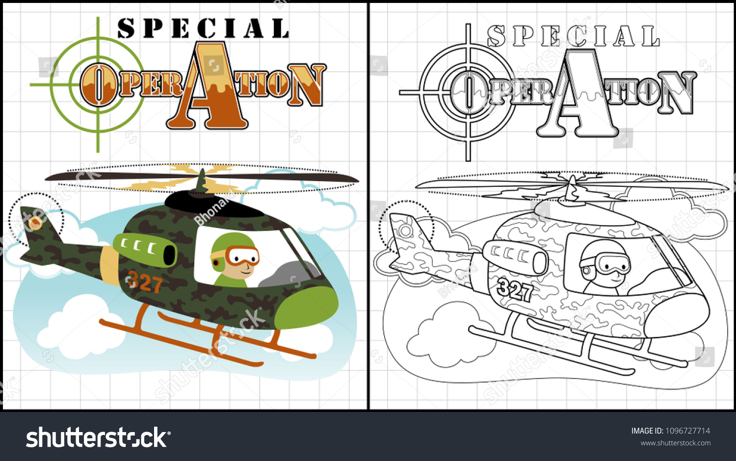 Camouflage Helicopter Coloring Page Book Vector Stock Vector Royalty Free 1096727714