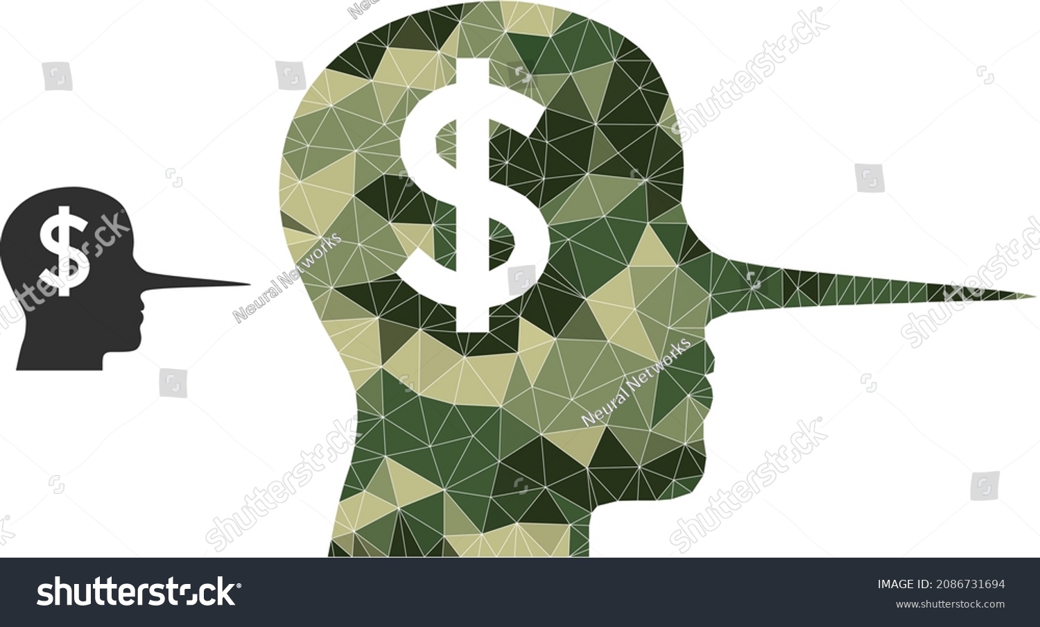 SVG of Camouflage low-poly mosaic financial liar icon. Low-poly financial liar icon combined with scattered camouflage color triangles. Vector financial liar icon in camouflage army style. svg