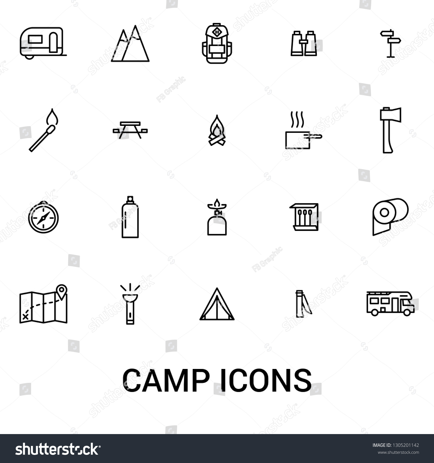 Camp Icons Outline Set Stock Vector (Royalty Free) 1305201142 ...