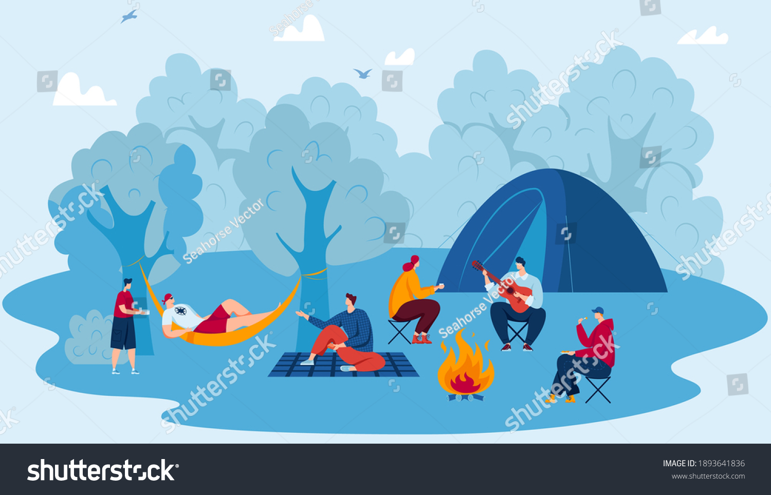 Camp Forest Travel Adventure Tourism Vector Stock Vector (Royalty Free ...