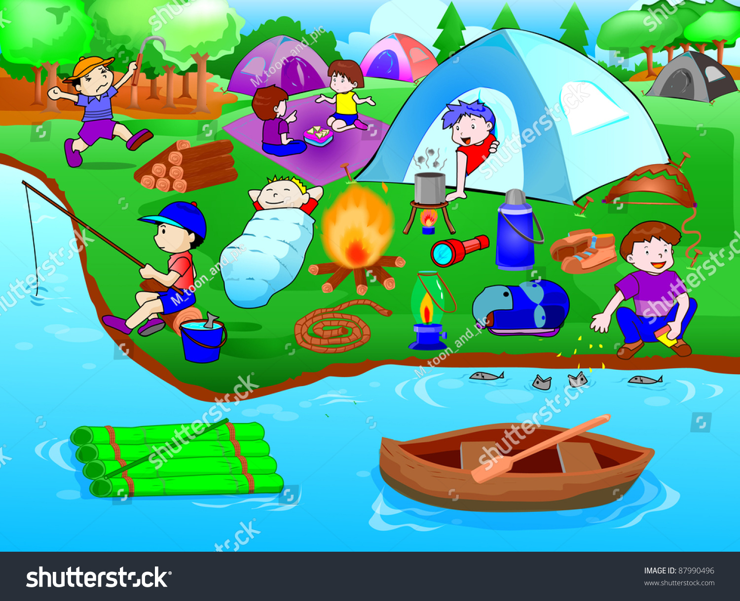 Camp Vector Holiday Cartoon Vector Illustration Stock Vector 87990496 ...