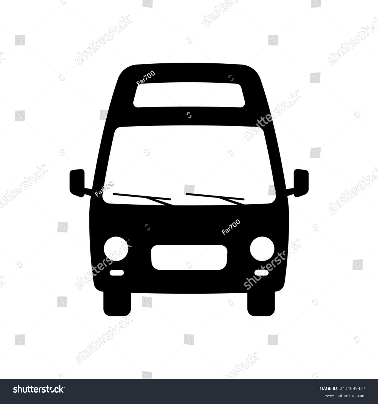 recommend clip art: Camper icon. Van, minibus. Black silhouette. Front view. Vector simple flat graphic illustration. Isolated object on a white background. Isolate.