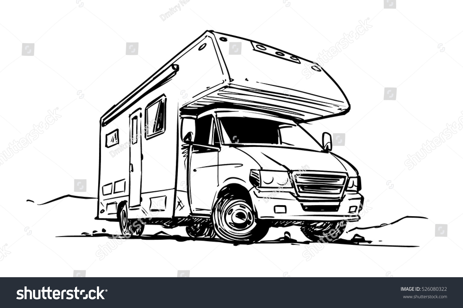 Camper Van Black White Illustration Stock Vector 526080322 - Shutterstock