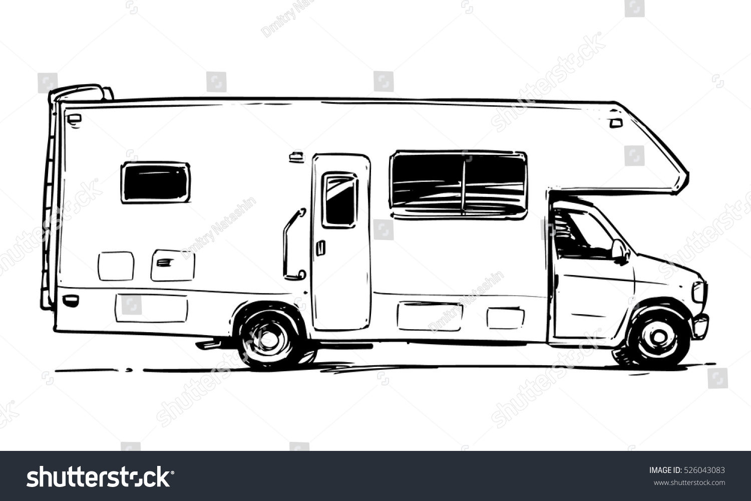 Camper Van Black And White Illustration Side View Camper Van Black And White Illustration Side View