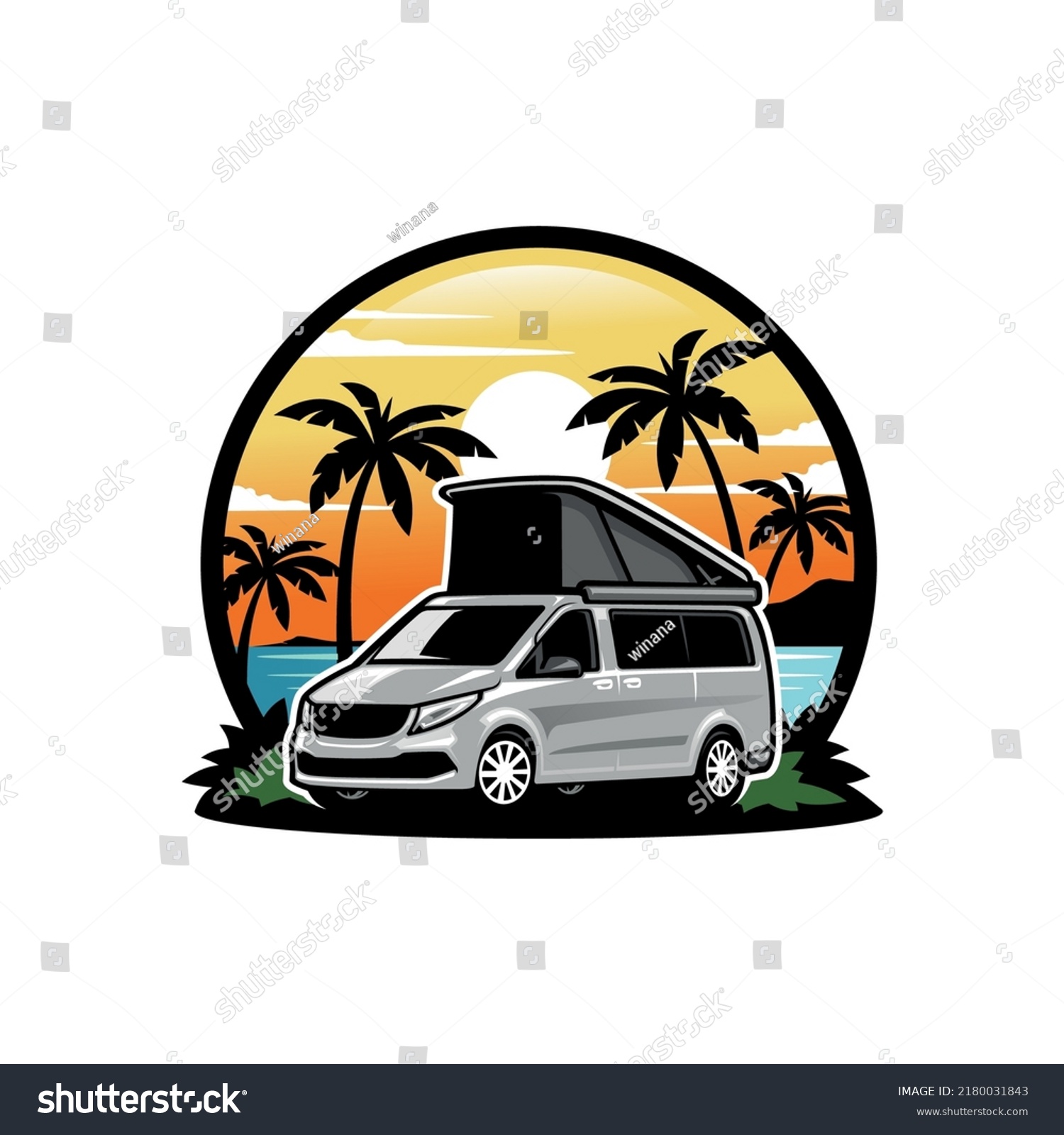 SVG of camper van car with pop up tent illustration logo vector svg