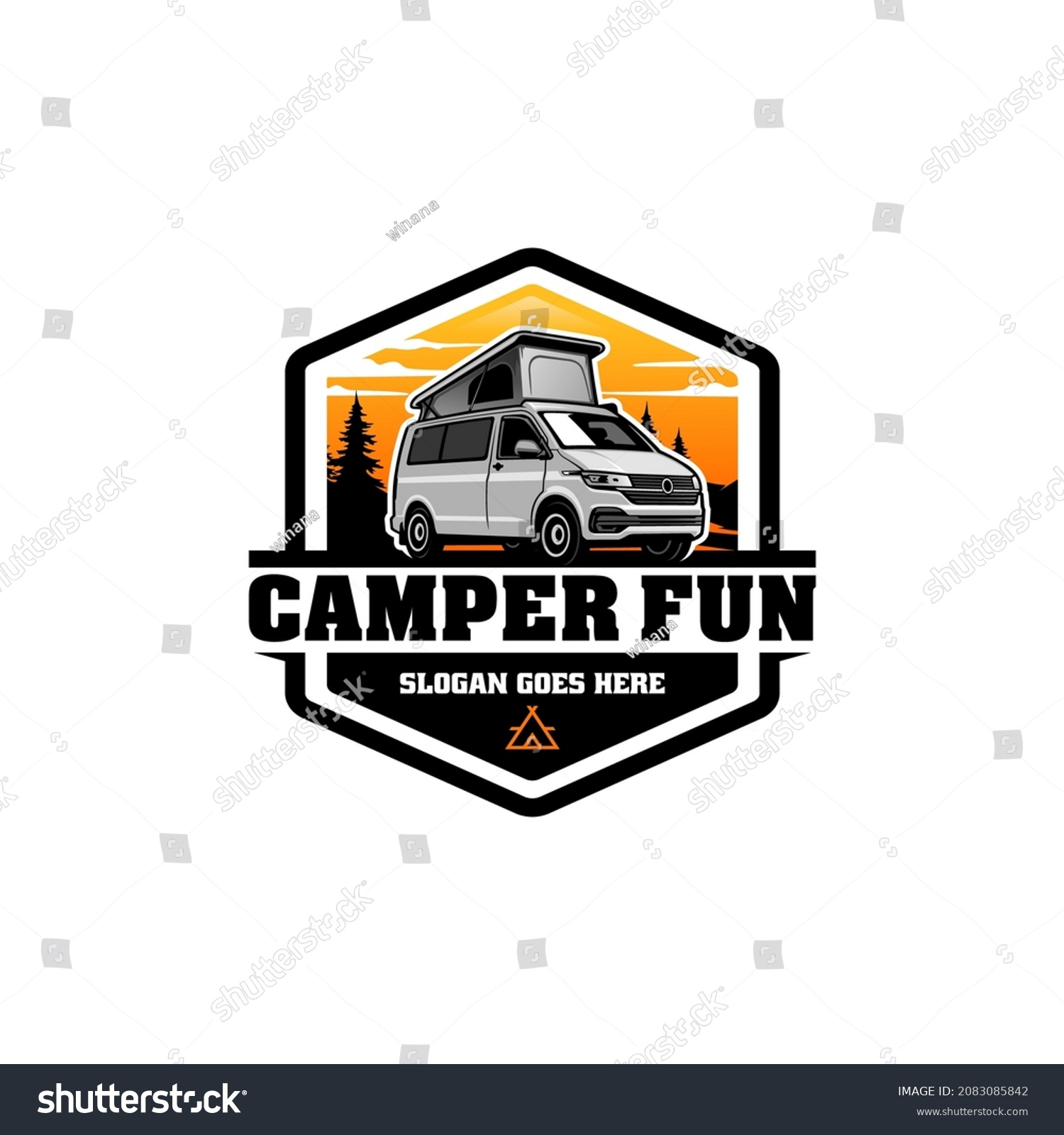 SVG of camper van with pop up - roof top tent illustration logo design svg