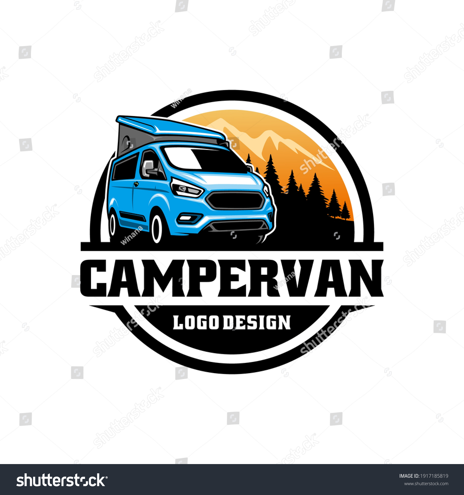 Campervan Car Emblem Logo Style Stock Vector (Royalty Free) 1917185819