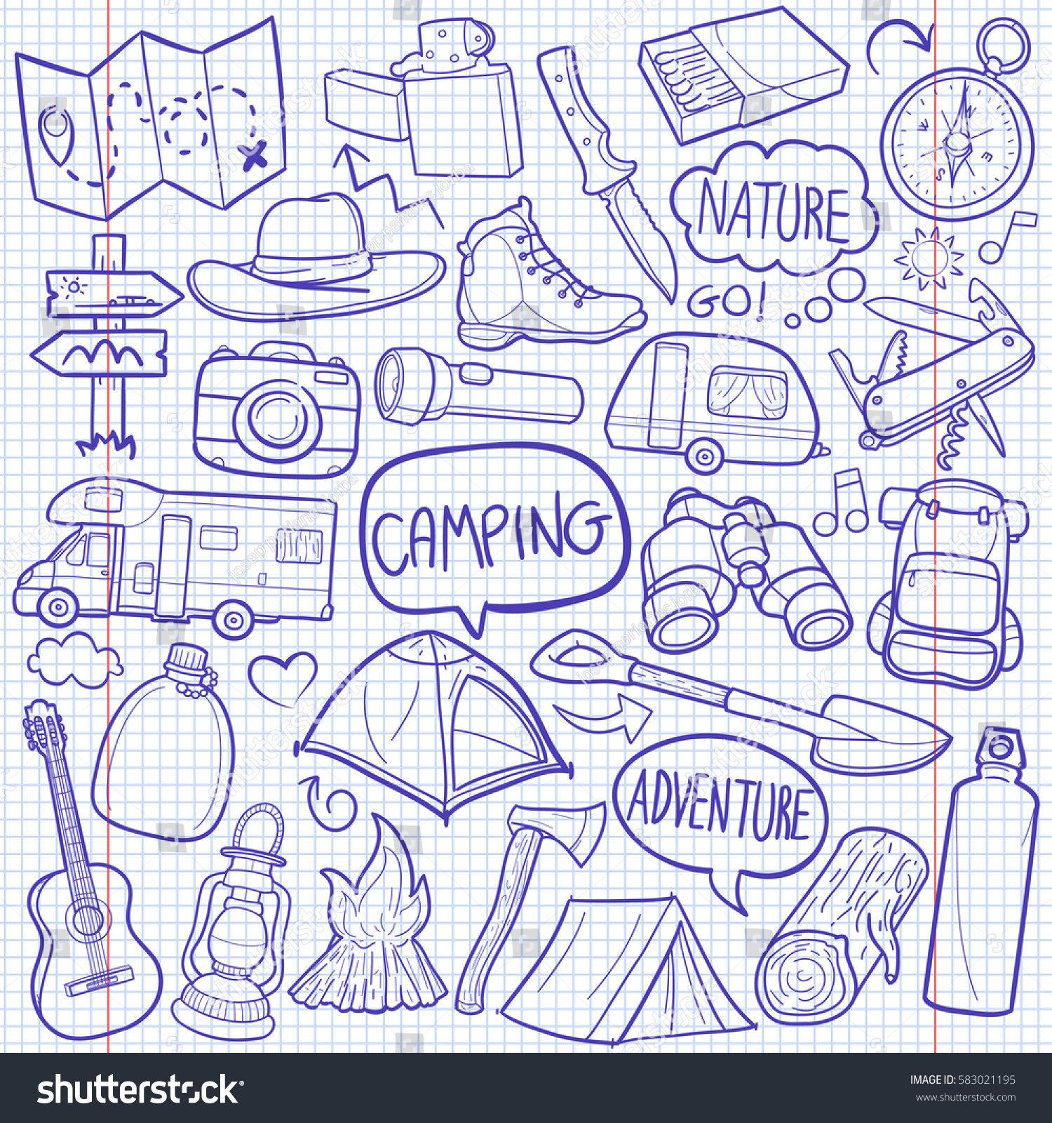 Camping Camper Adventure Doodle Icon Vector Stock Vector (Royalty Free ...