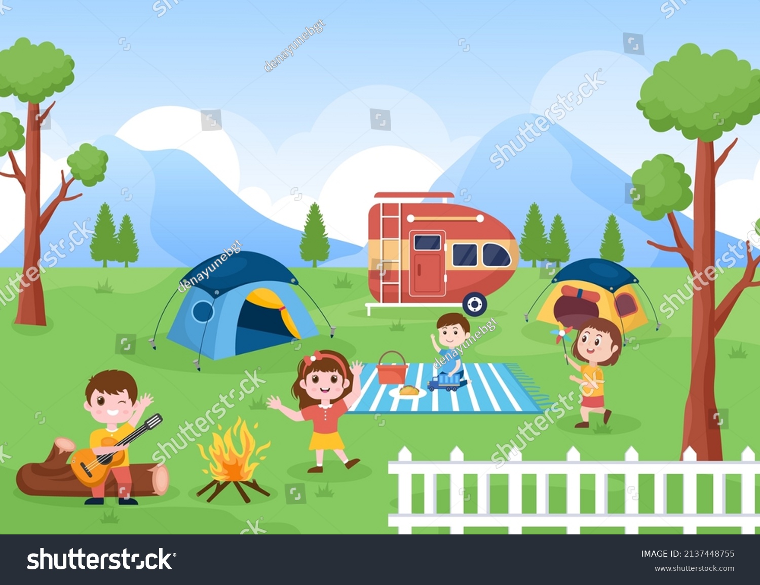 Camping Car Background Illustration Tent Camper Stock Vector (Royalty ...